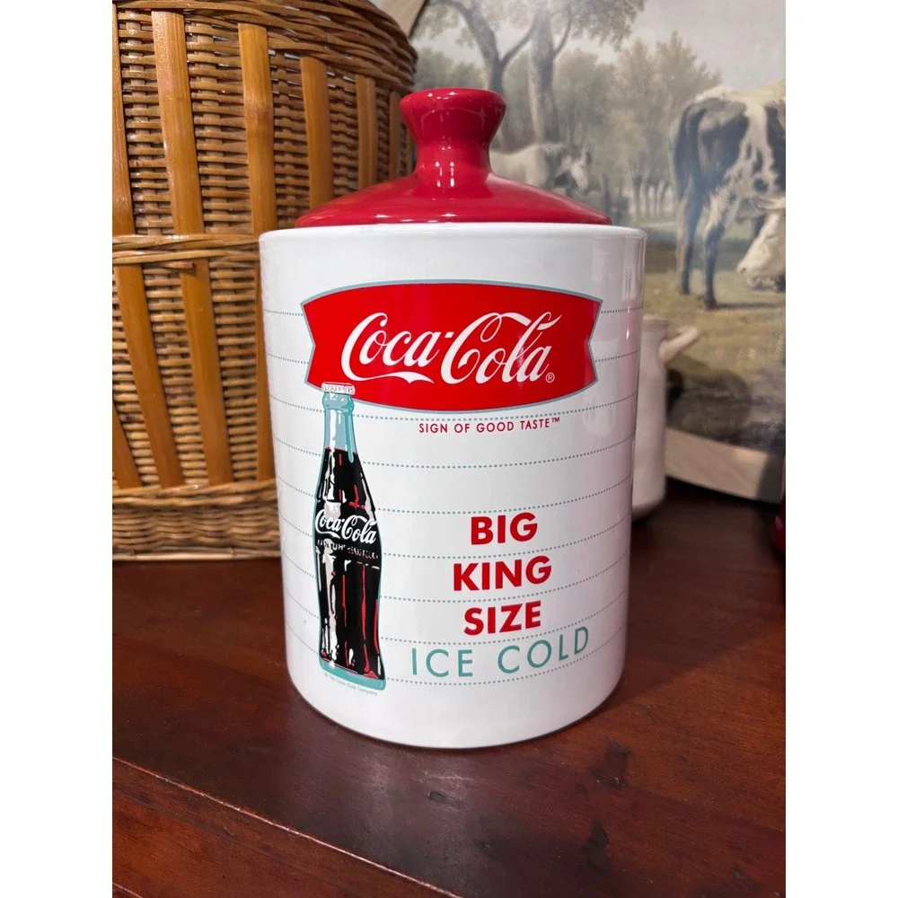 Coca-Cola Gibson Ceramic Canister Red White Big King Size Retro Jar 9.5in